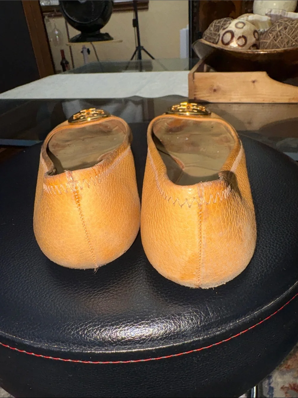 Tory Burch Mustard Leather Logo Ballet Flats